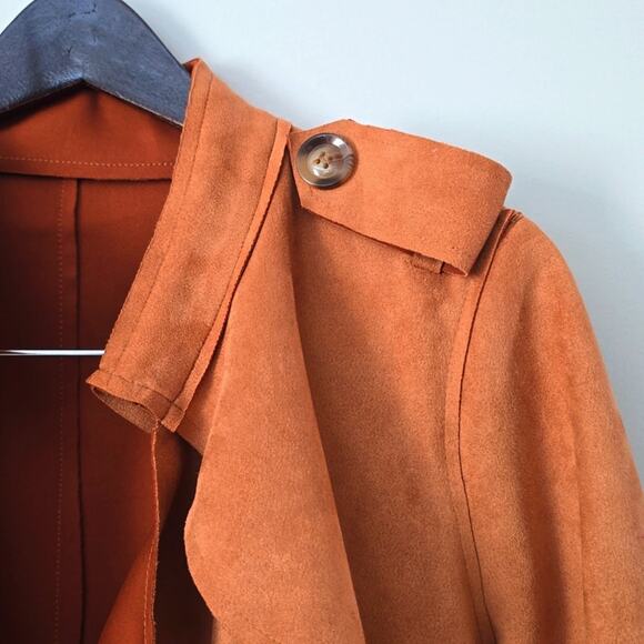 Few Moda New York Faux Suede 70's Trench Coat Medium Open Front Old Money Mob - Picture 2 of 8